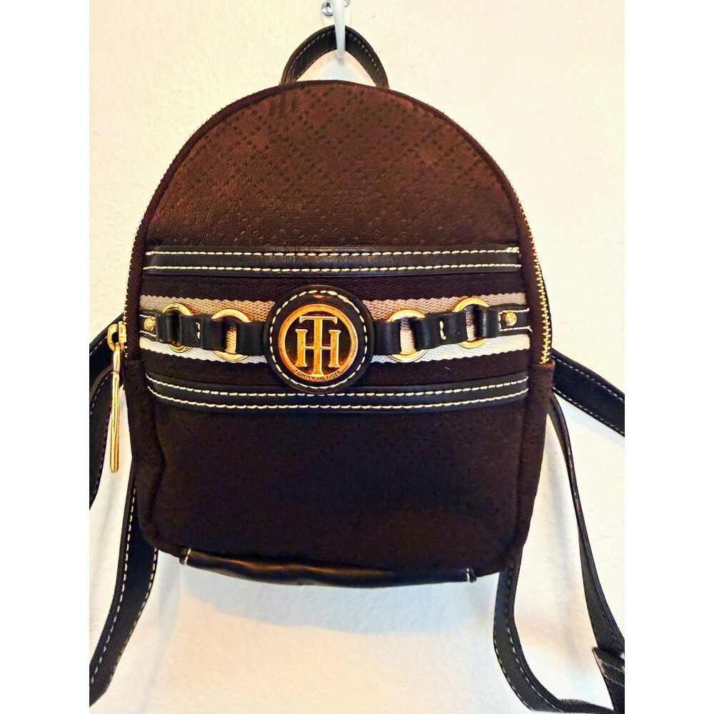 Small and Lightweight Tommy Hilfiger Black Mini Backpack Purse w/ Monogram